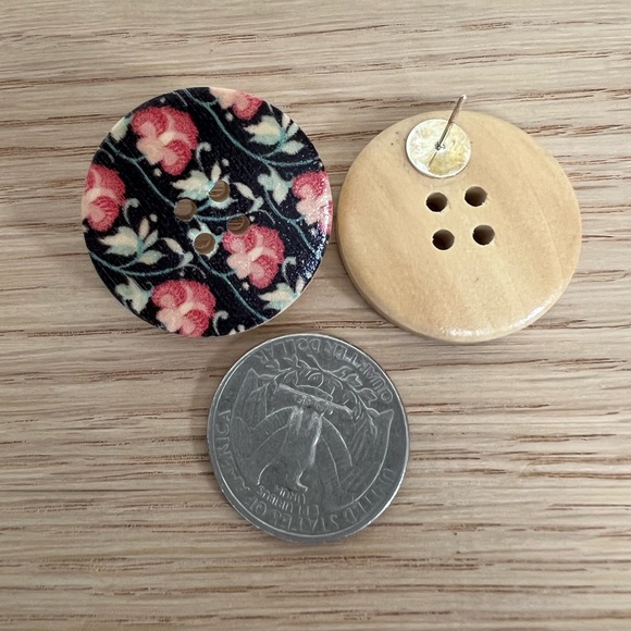 Floral Wooden Button Earrings - Picture 5 of 6